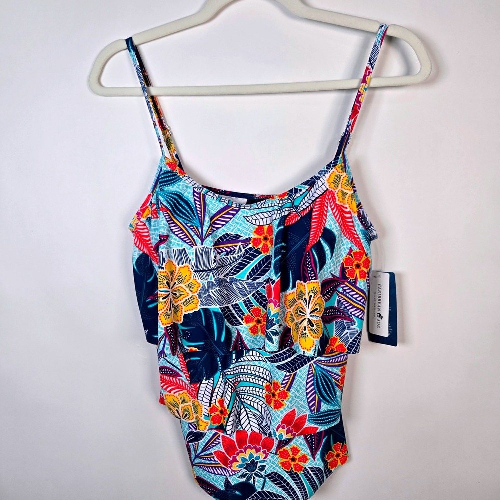 Caribbean‎ Joe Womens Tropical Floral Tankini Swimsuit Top Multicolored Size 8